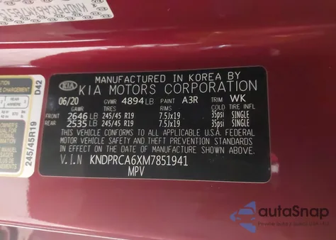 2021 Kia Sportage Sx Turbo z USA, uszkodzony, nr VIN KNDPRCA6XM7851941